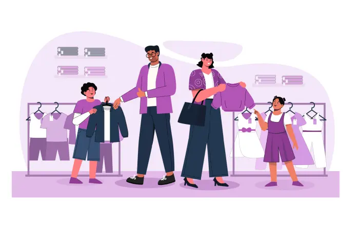 Parents Buying Outfits for Kids Creative Character Design Illustration